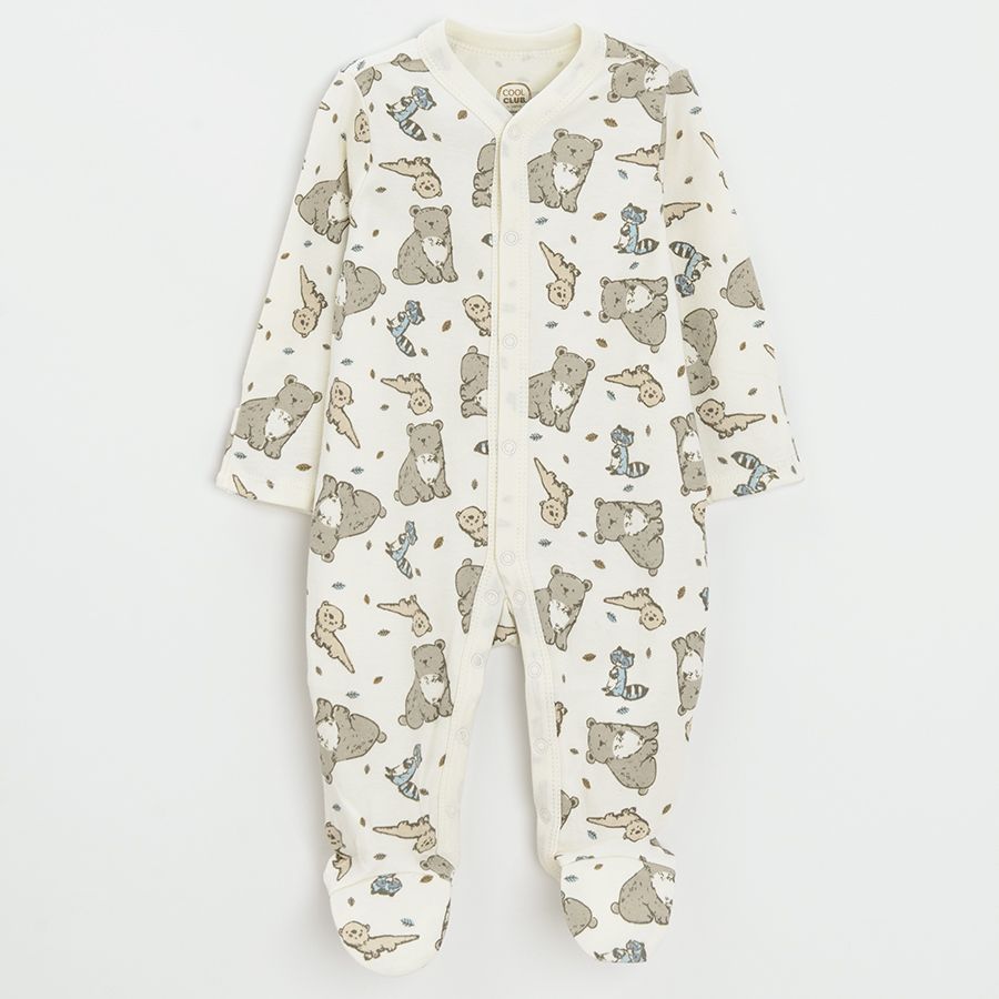 Overalls beige and ecru with animals- 2 pack