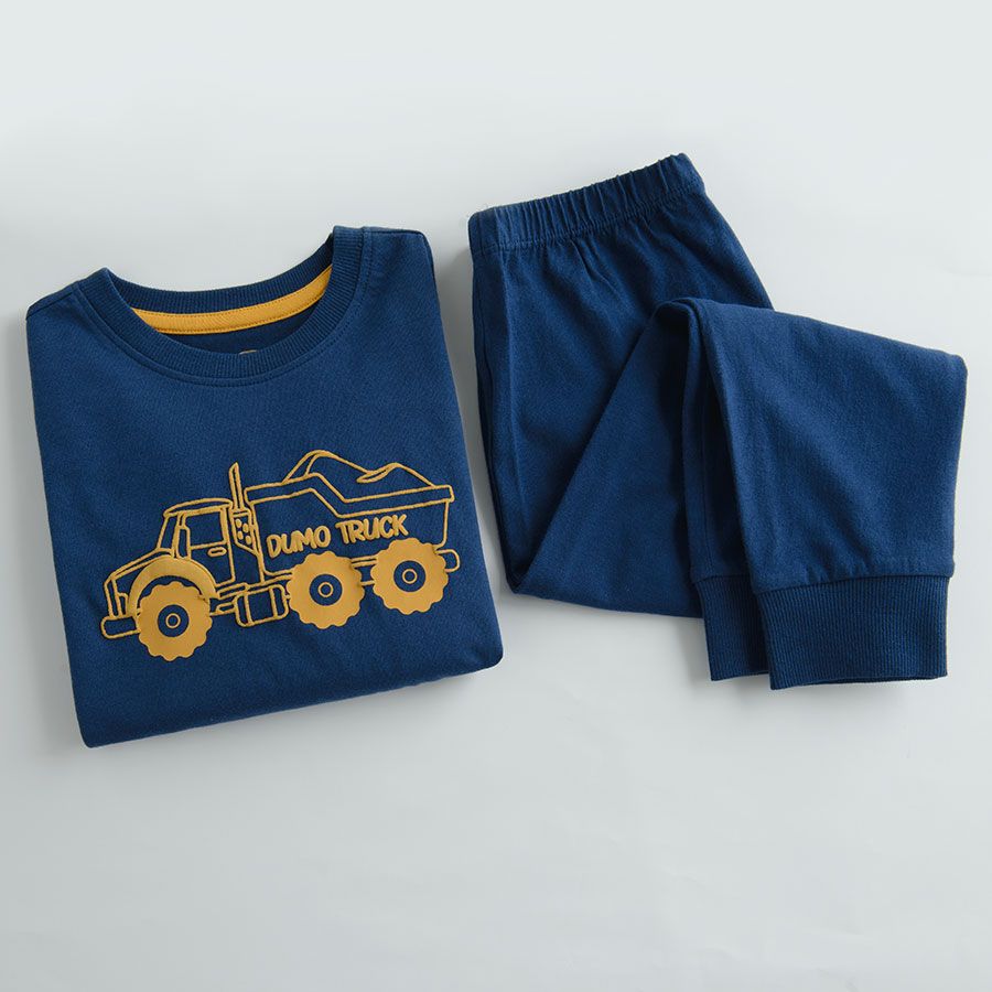 Πυτζάμες σετ μπλούζα μακρυμάνικη και παντελόνι φόρμα μπλε σκούρο με στάμπα φορτηγό