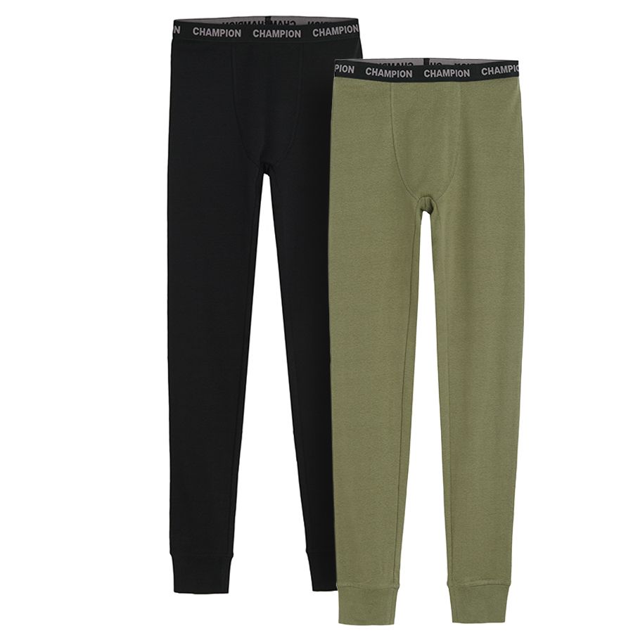 Green and black thermal leggings- 2 pack
