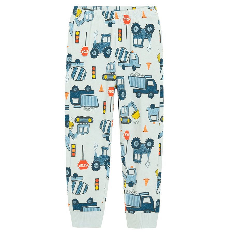Blue short sleeve and pants pyjamas with trucks print- 2 pieces