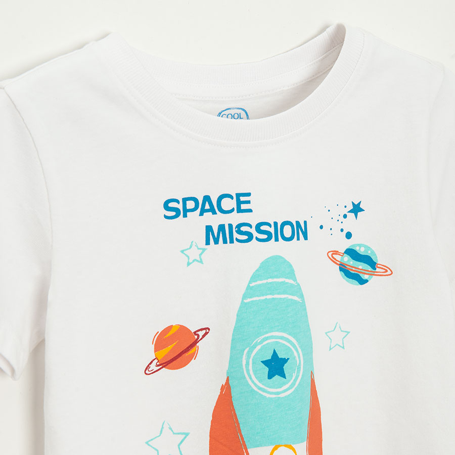 Πυτζάμες 4 τμχ μπλούζα κοντομάνικη, σορτς, μπλούζα μακρυμάνικη και παντελόνι με στάμπα πλανήτες και διαστημόπλοια