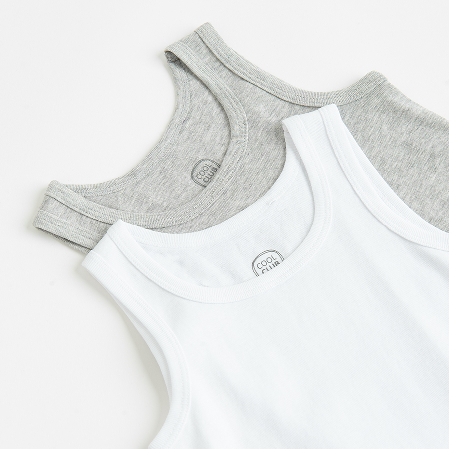 White and grey underwear vests with straps- 2 pack