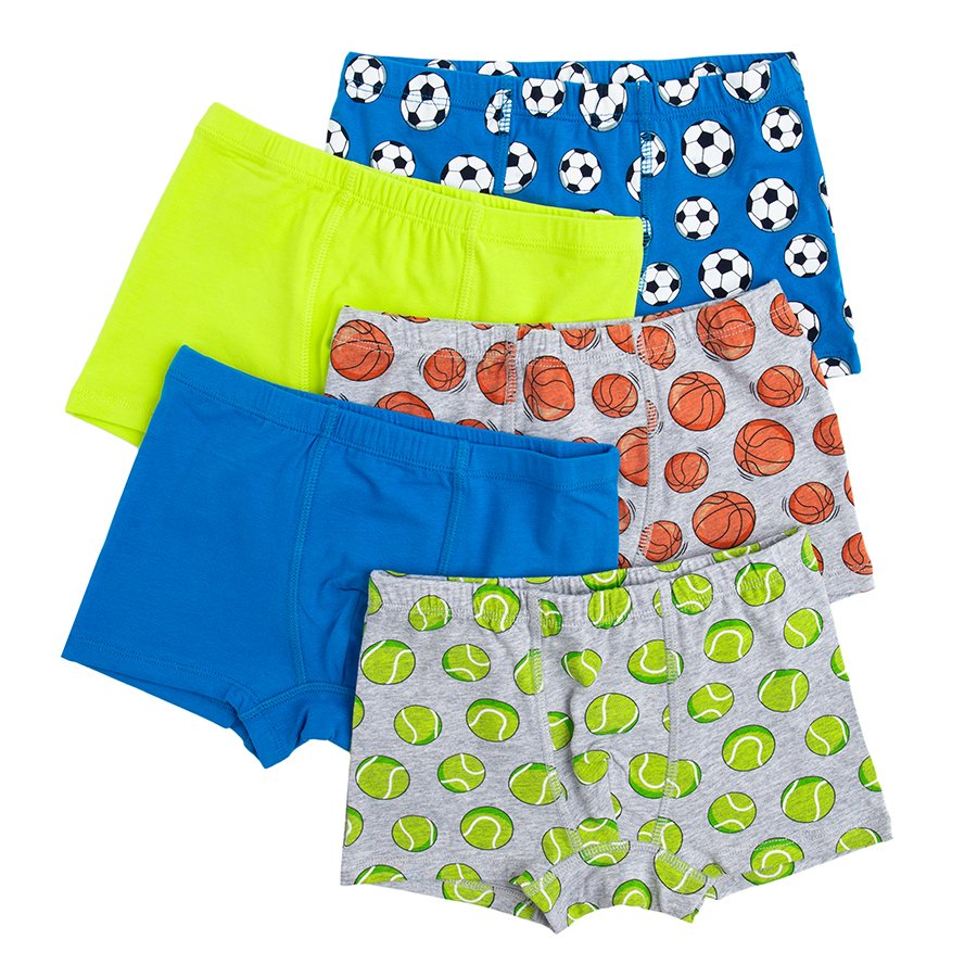 Blue, grey and yellow boxer shorts with balls print