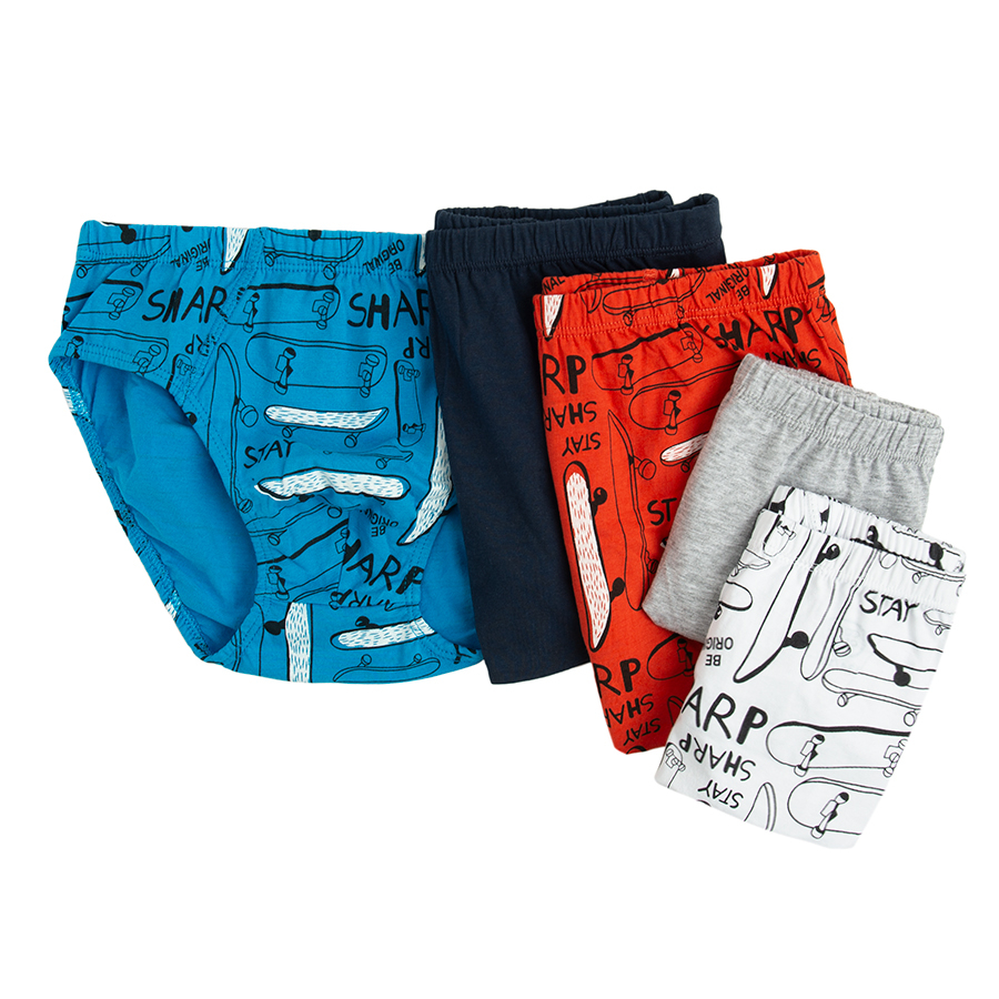 Blue, grey, white and red slips- 5 pack
