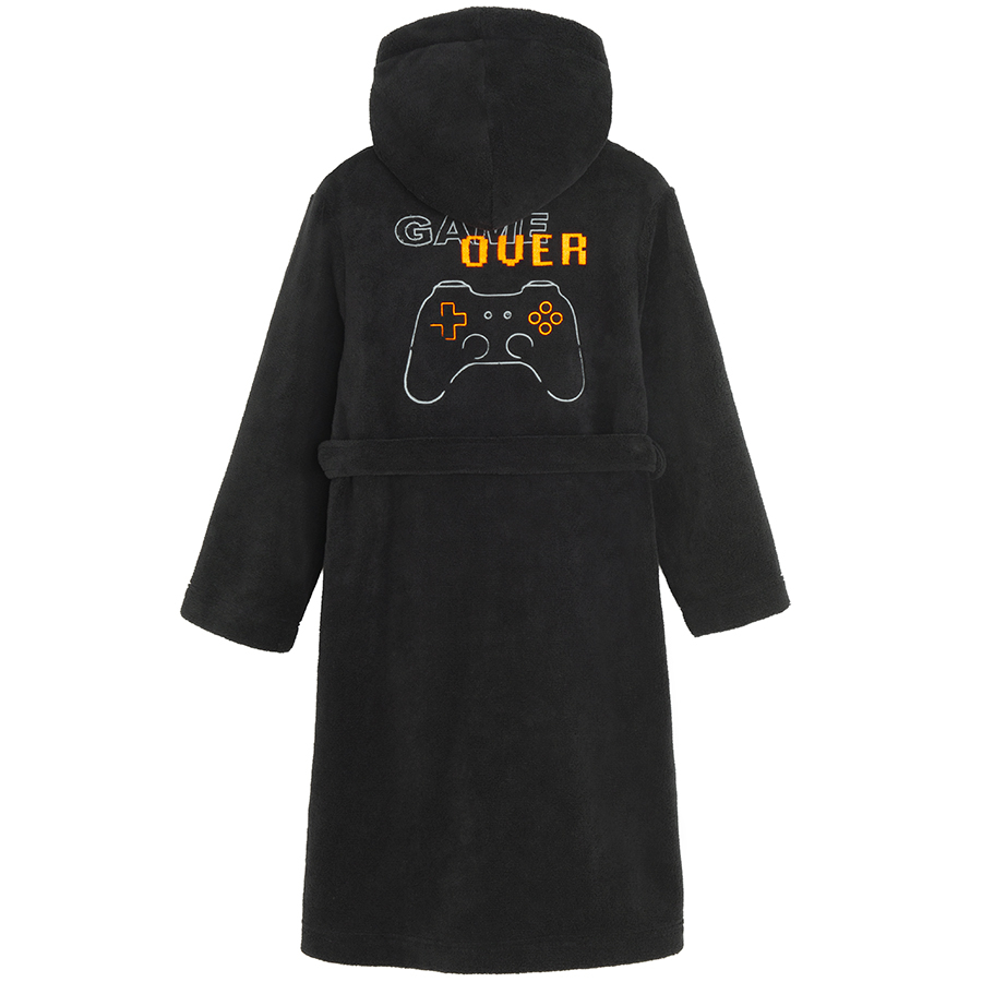 Ρόμπα fleece μαύρη με κεντημένη στάμπα τηλεχειριστήριο