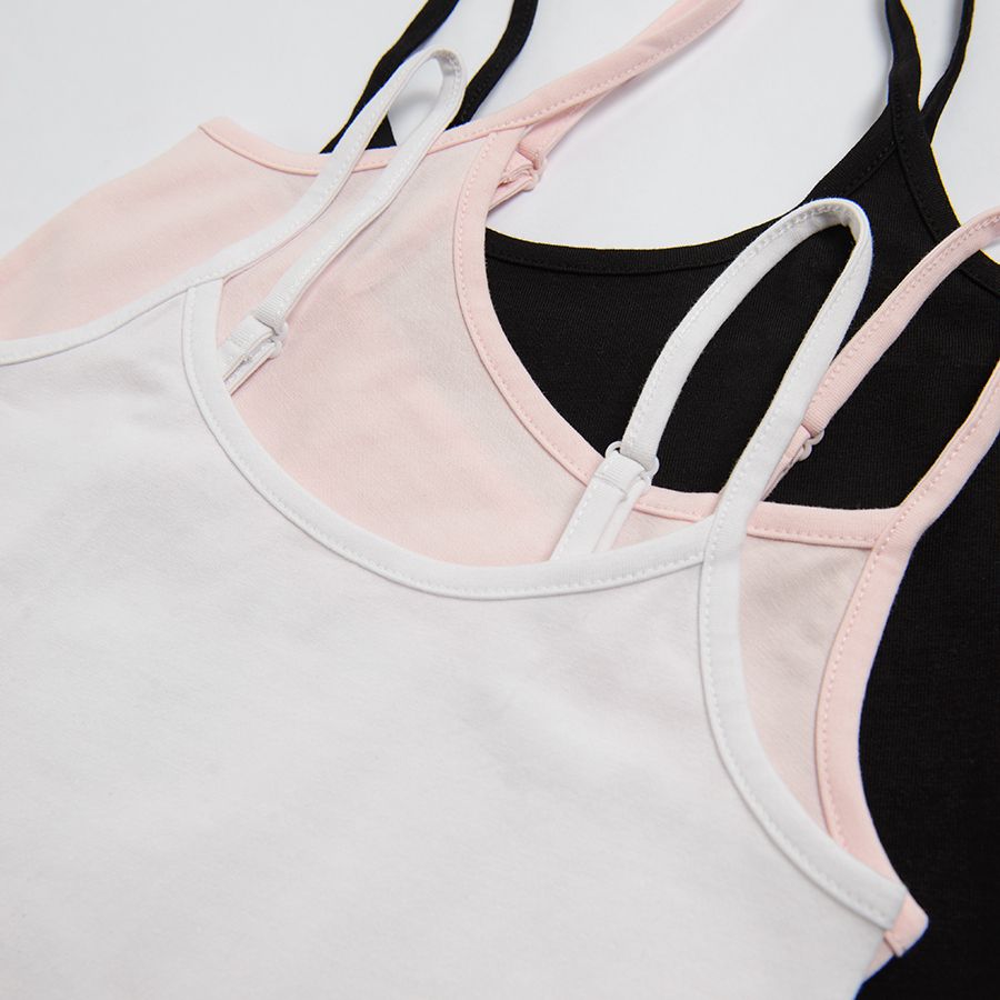 White black pink underwear vest with thin straps 3-pack