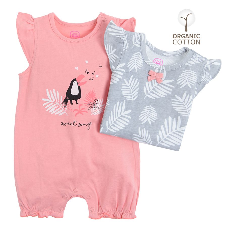 Grey and pink rompers with jungle theme print - 2 pack