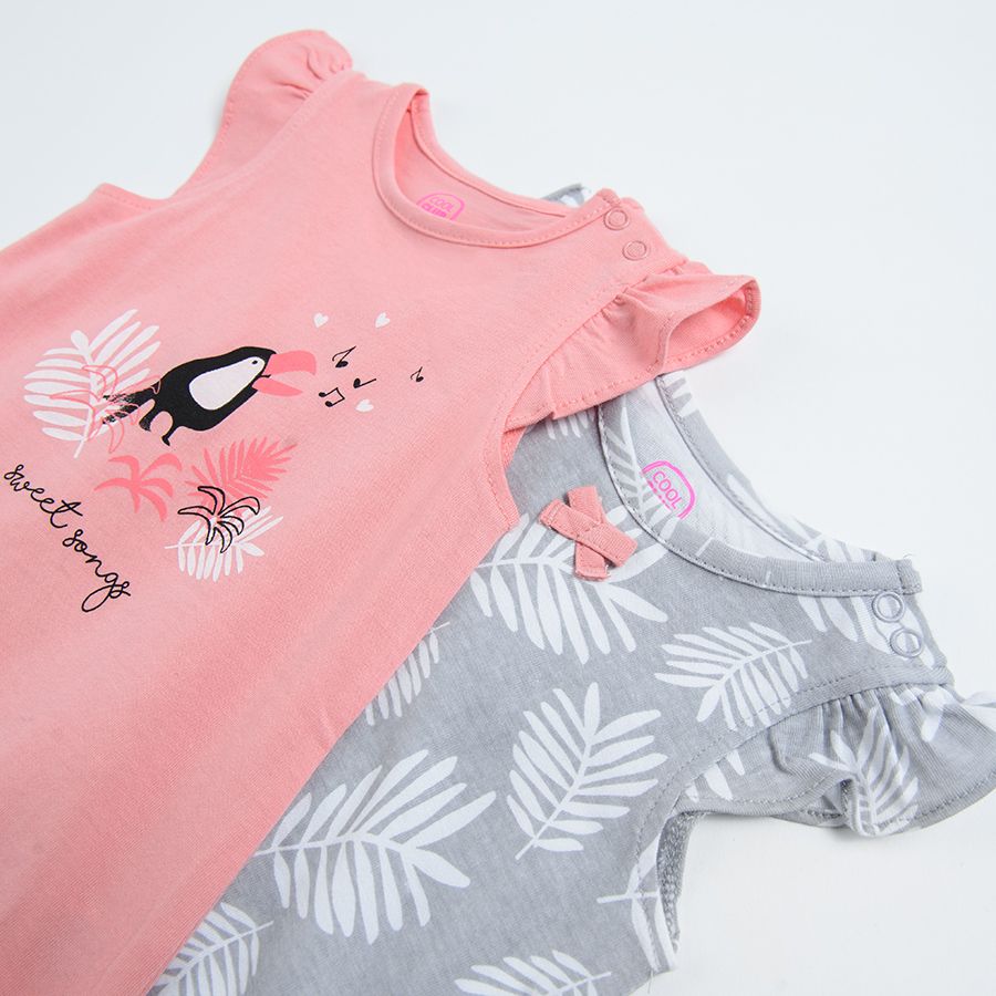 Grey and pink rompers with jungle theme print - 2 pack