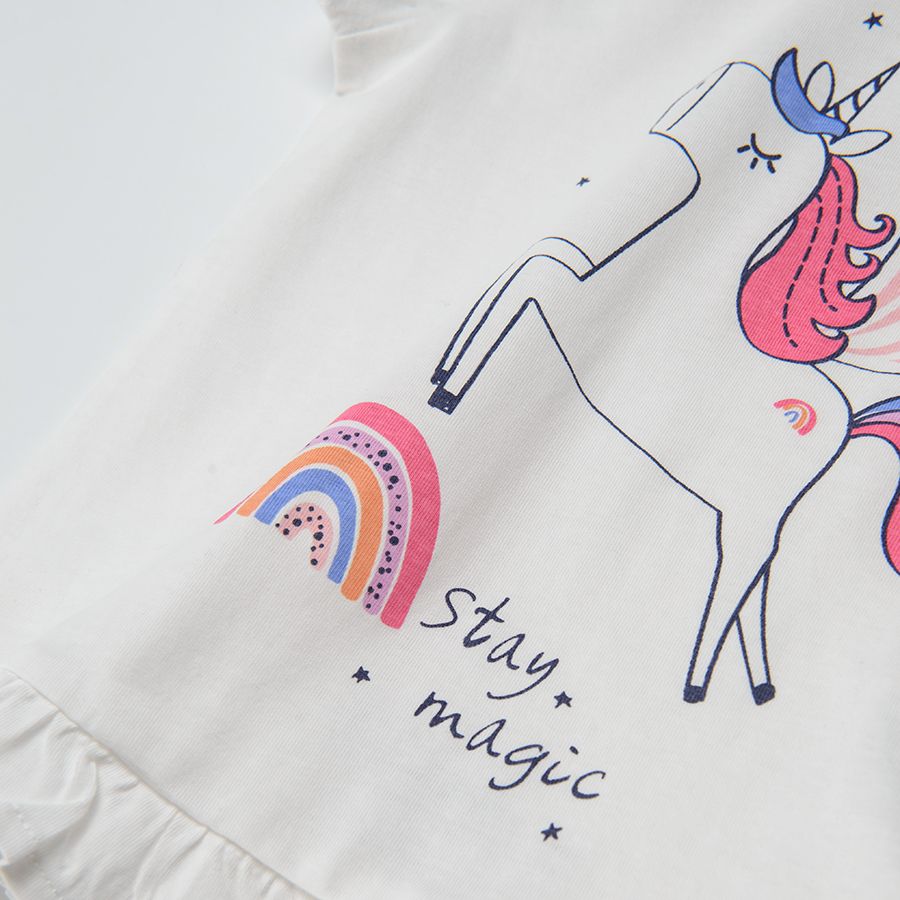 Short sleeve blouse and shorts with unicorn print pyjamas