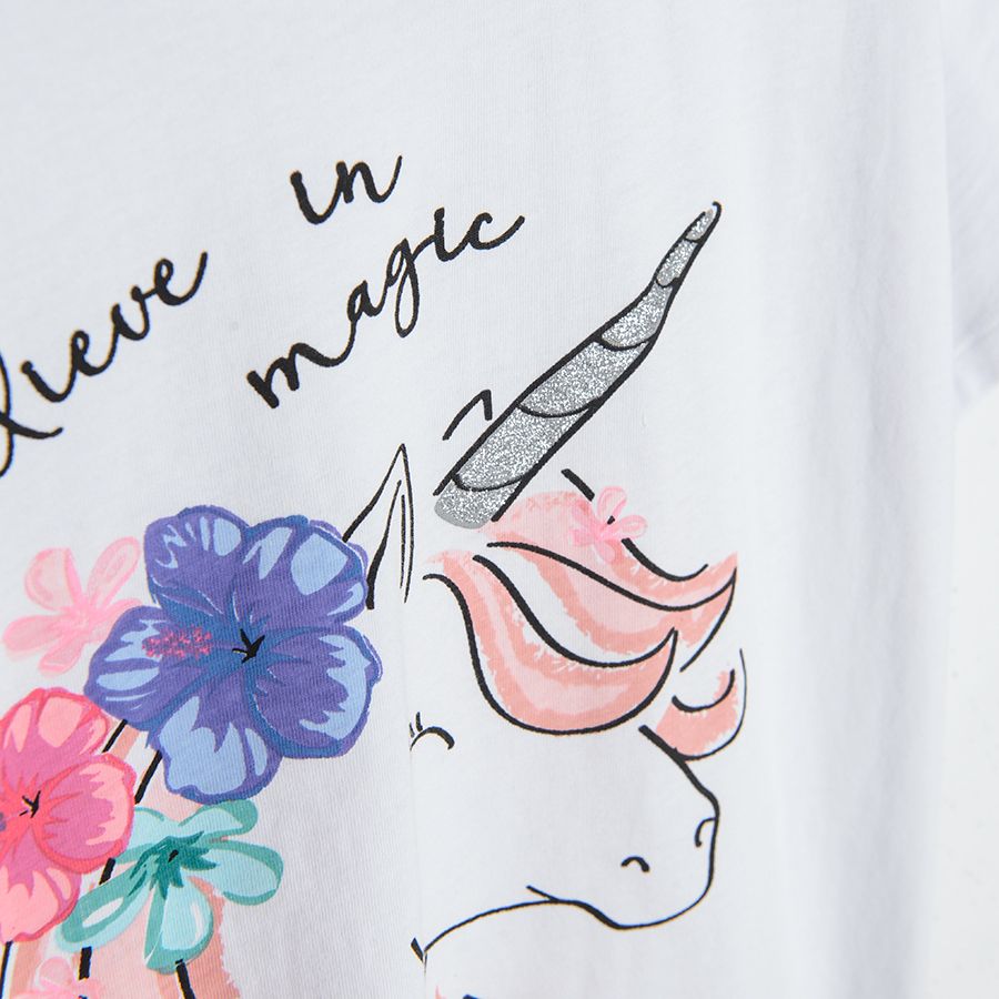 Short sleeve blouse with unicorn print and shorts pyjamas