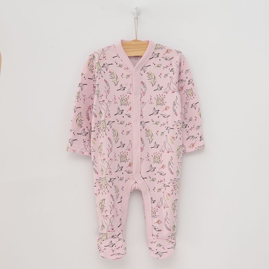 Pink and green long sleeve sleepsuits with geese print- 2 pack