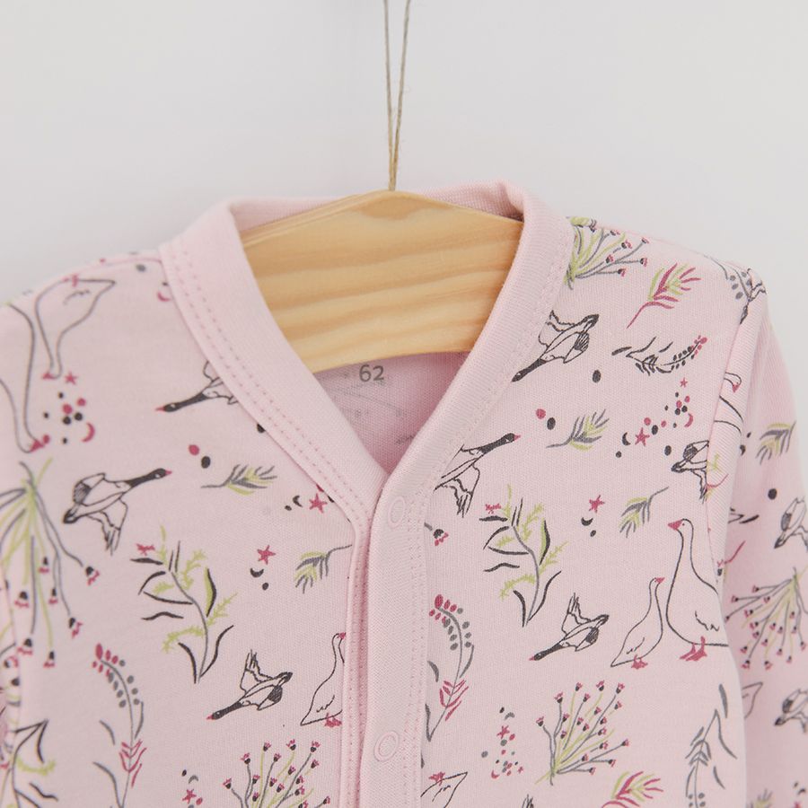 Pink and green long sleeve sleepsuits with geese print- 2 pack