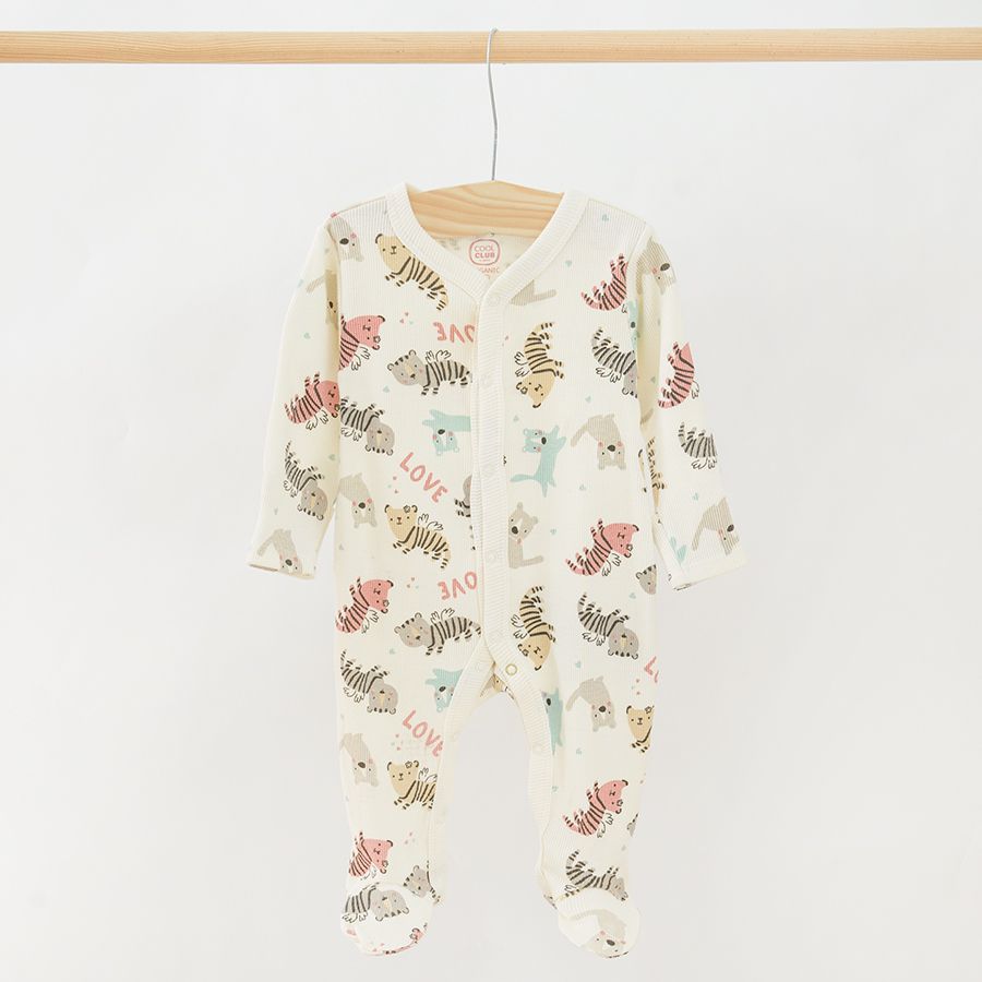 Green and white with tigers print organic cotton long sleeve bodysuit 2 pack