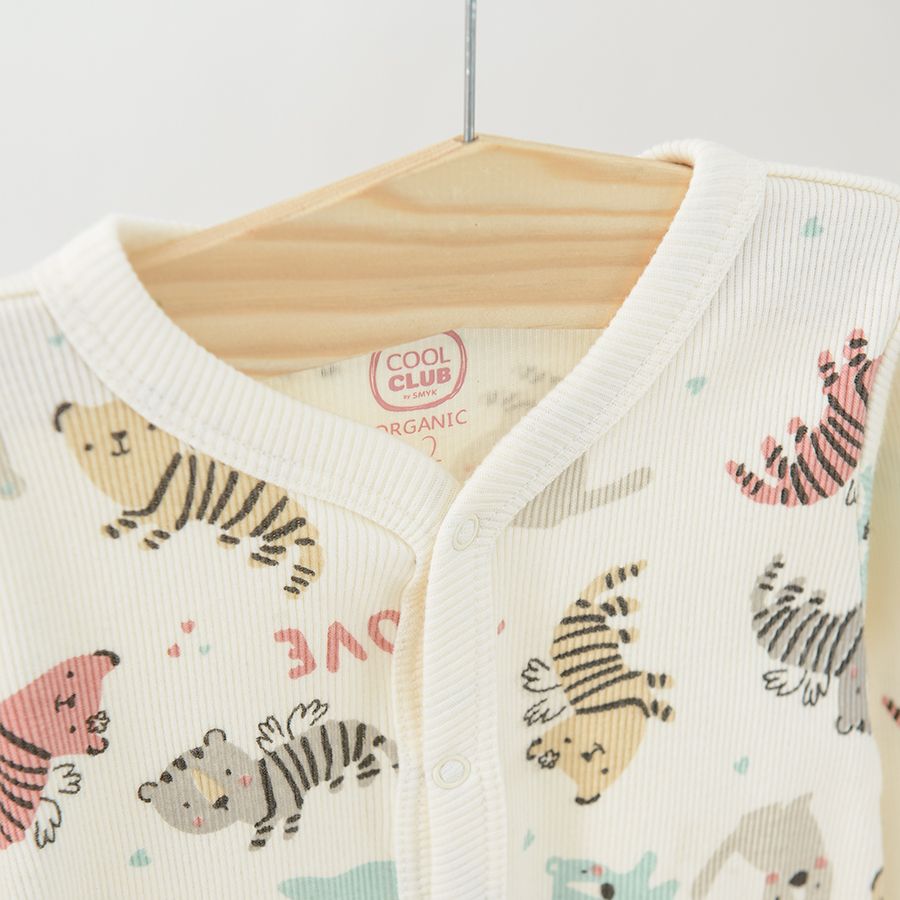 Green and white with tigers print organic cotton long sleeve bodysuit 2 pack