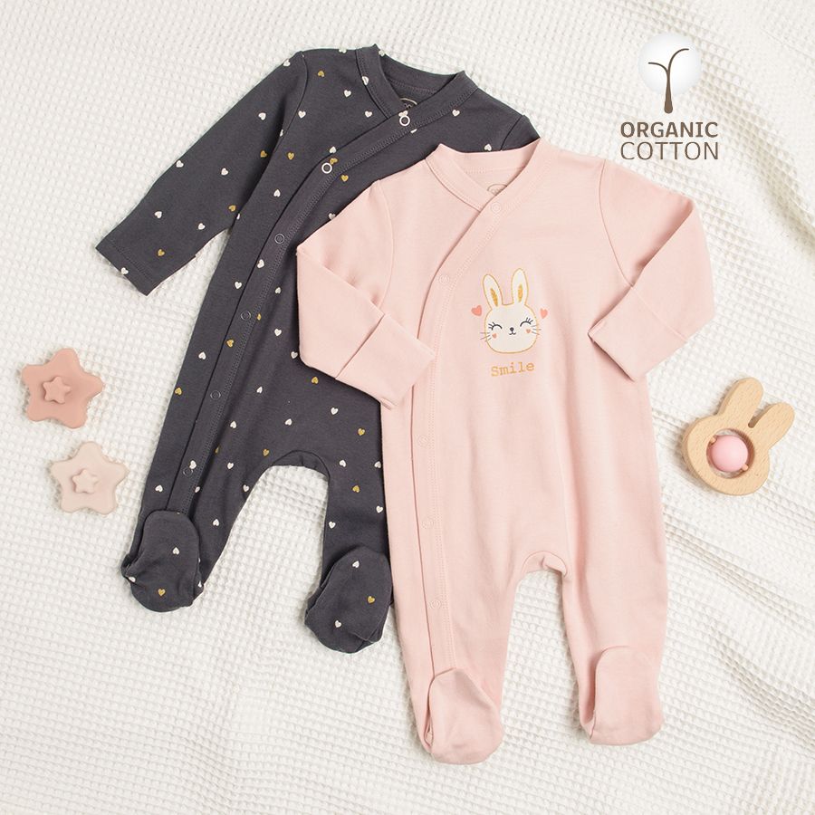 Brown and pink long sleeve wrap bodysuit with bunnies and hearts print
