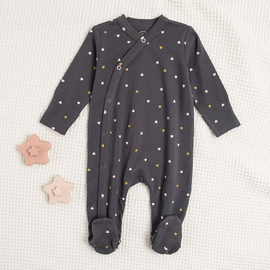 Brown and pink long sleeve wrap bodysuit with bunnies and hearts print