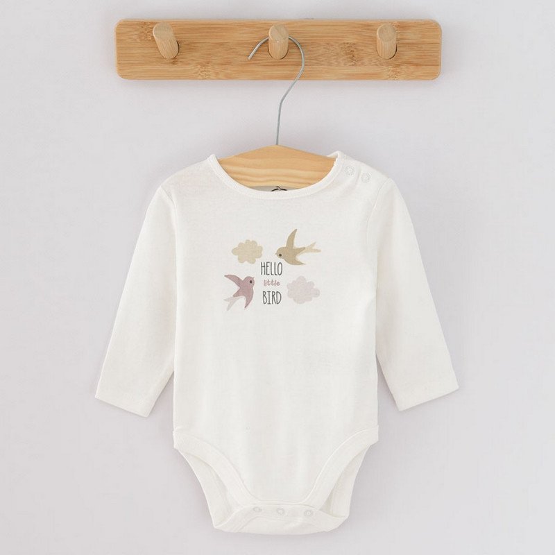 White lilac and brown long sleeve bodysuit with birds print- 3 pack
