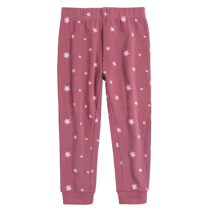 Πυτζάμες ροζ με στάμπα κουνελάκι και αστέρια