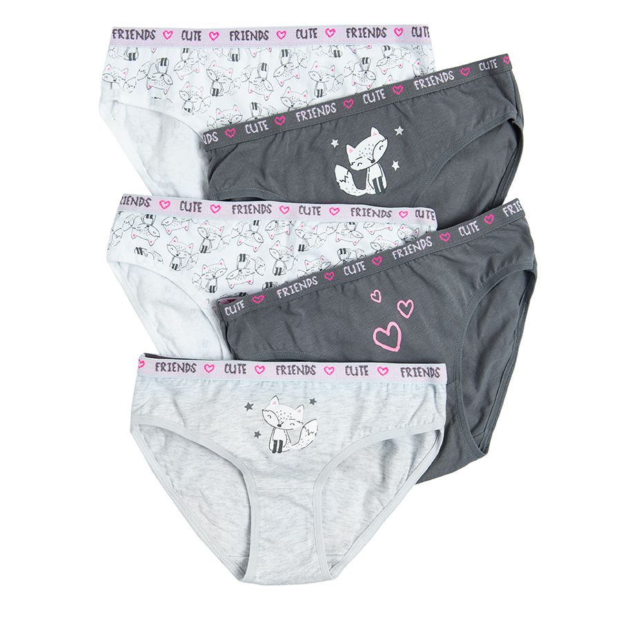 Grey briefs with Cute Friends print on the elastic waist 5 pack