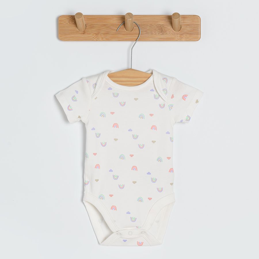 Neutral color short sleeve bodysuits with print- 3 pack