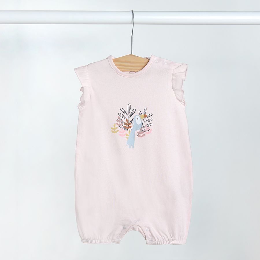 Pink with bird and yellow with patterns sleeveless rompers- 2 pack