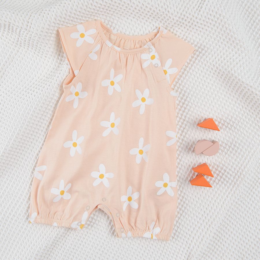 Pink with daisies and white with what a lovely day print sleeveless rompers- 2 pack
