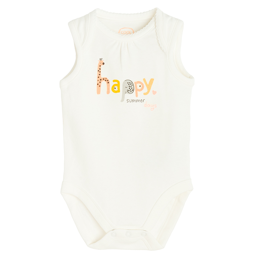 White and light pink sleeveless bodysuits with jungle animals and Happy Summer print- 2 pack