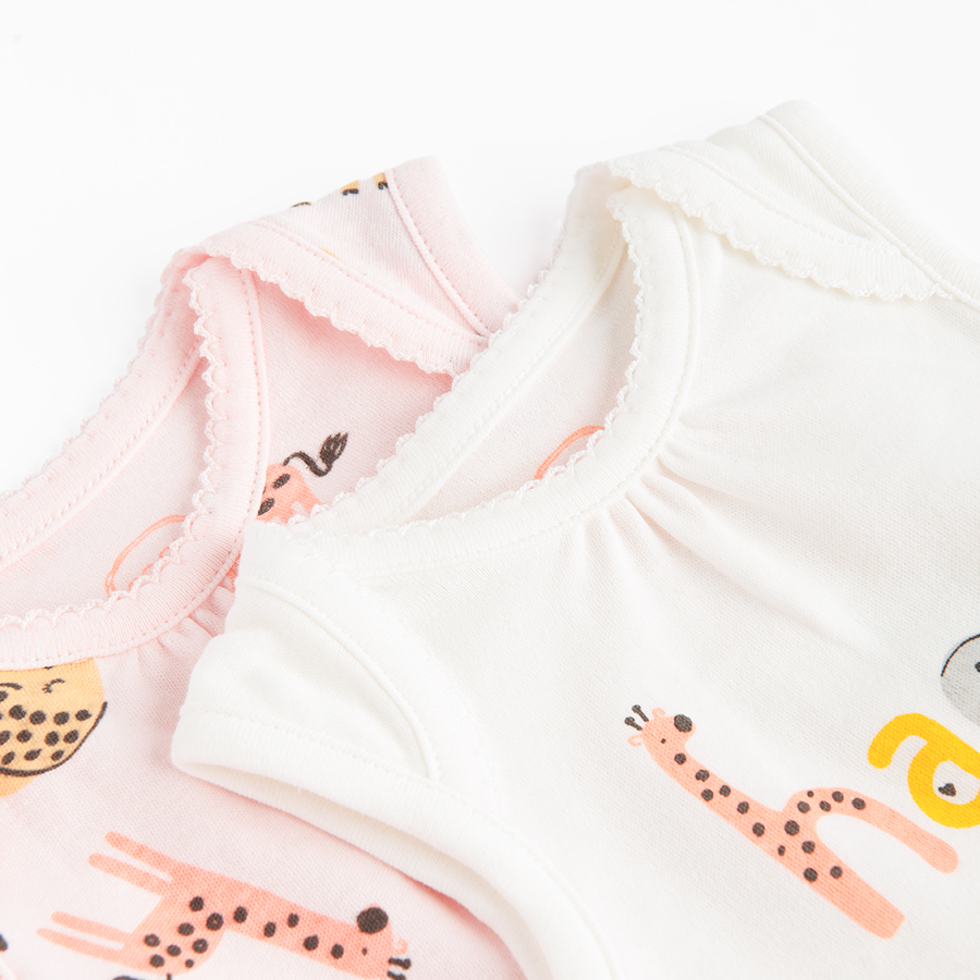White and light pink sleeveless bodysuits with jungle animals and Happy Summer print- 2 pack