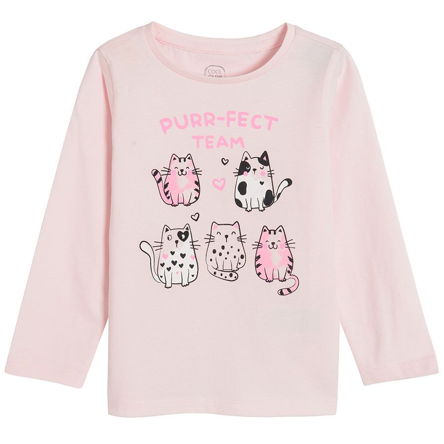 Pink long sleeve pyjamas with kittens print