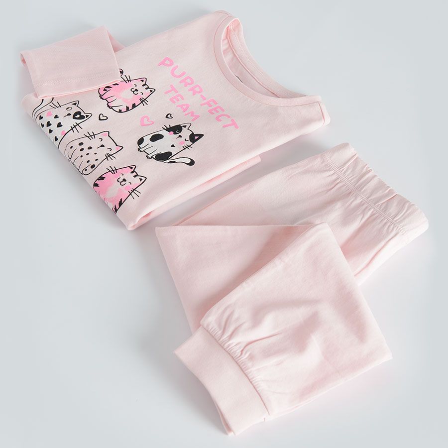 Pink long sleeve pyjamas with kittens print
