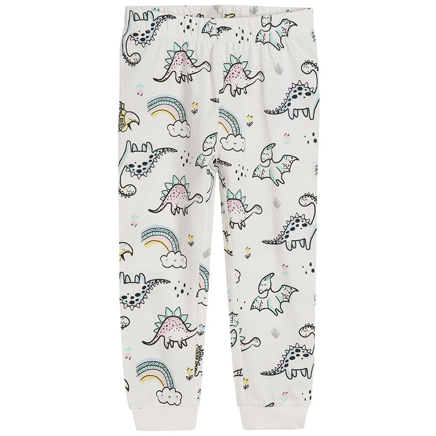 White long sleeve and pants and pink sher sleeve and shorts pyjamas with dinosaurs print- 2 pack