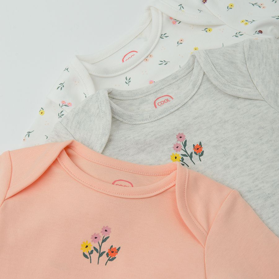 White, peach and grey long sleeve bosyuits with small flowers print