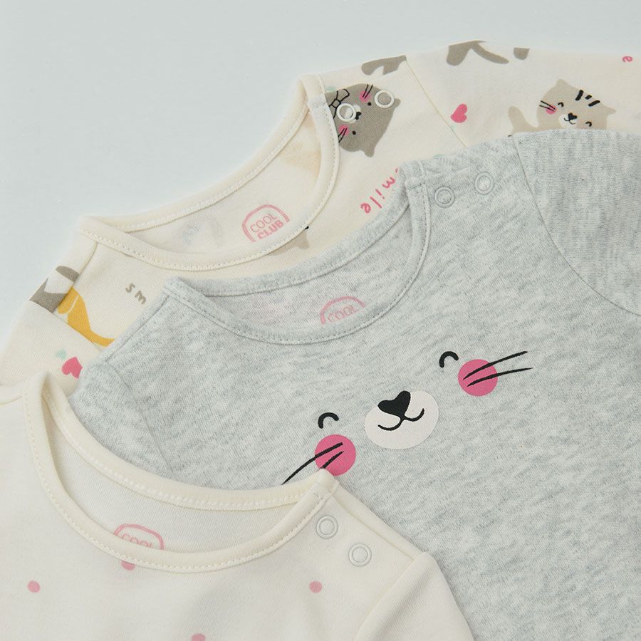 Beige and grey long sleeve bodysuits with animals print - 3 pack