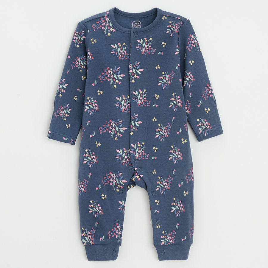 Pink and blue with floral prints footless overalls- 2 pack
