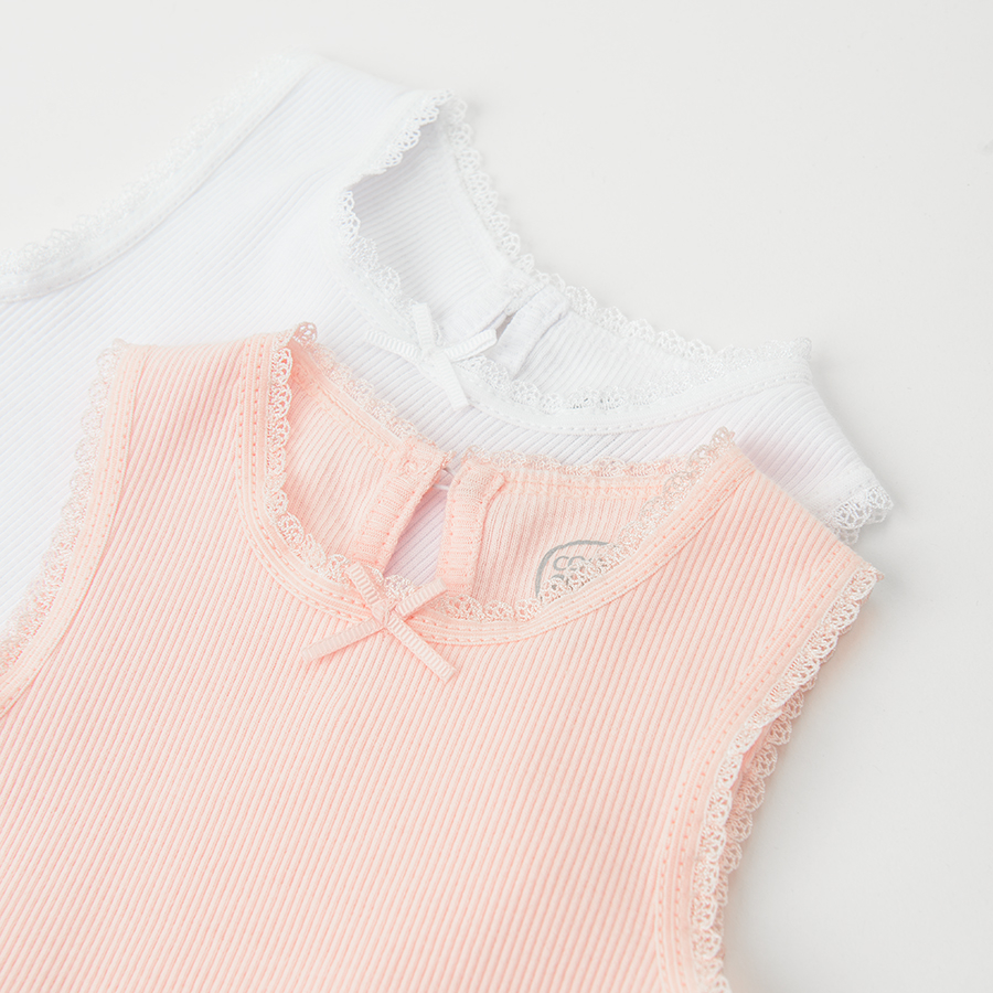 White and pink sleeveless bodysuits - 2 pack
