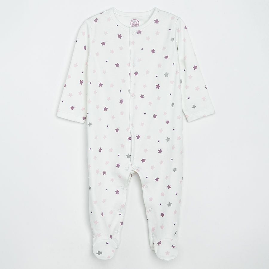 Pink and ecru footed overalls with planets print- 2 pack