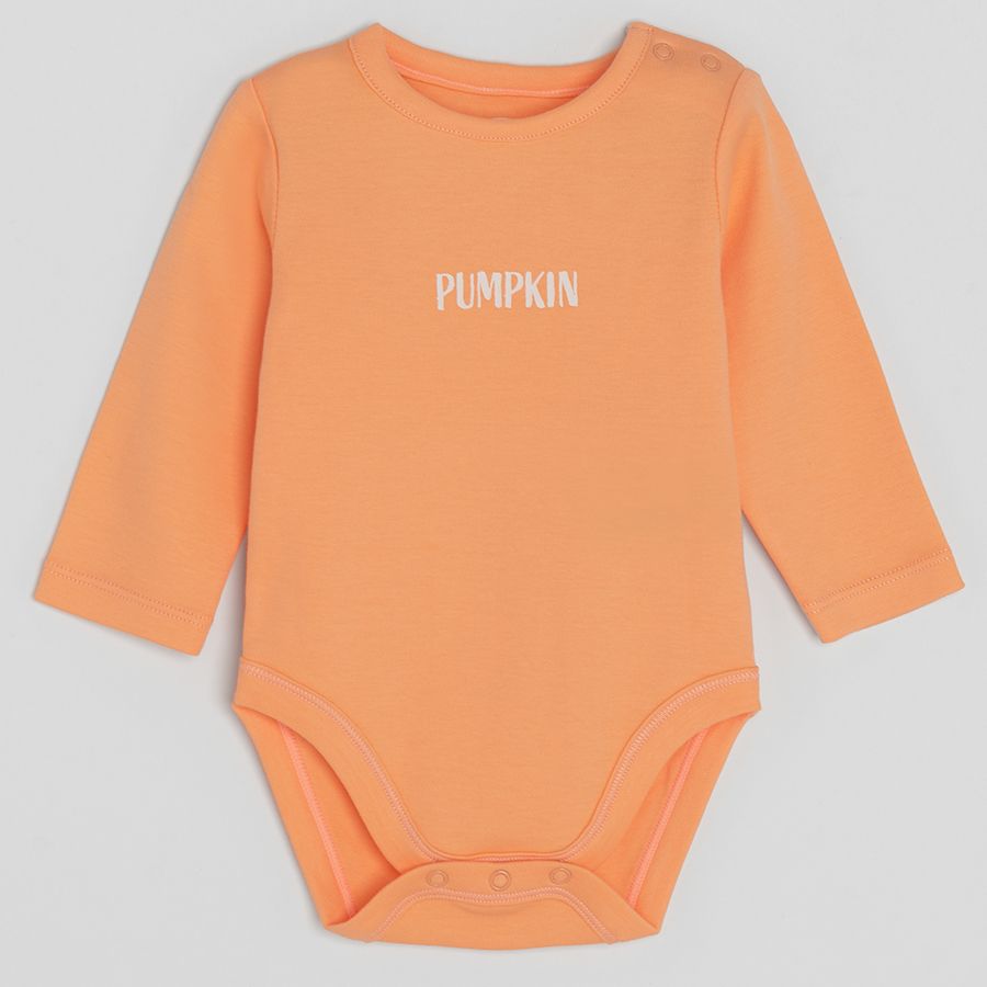 White, beige and dusty pink long sleeve bodysuits with pumpkin prints