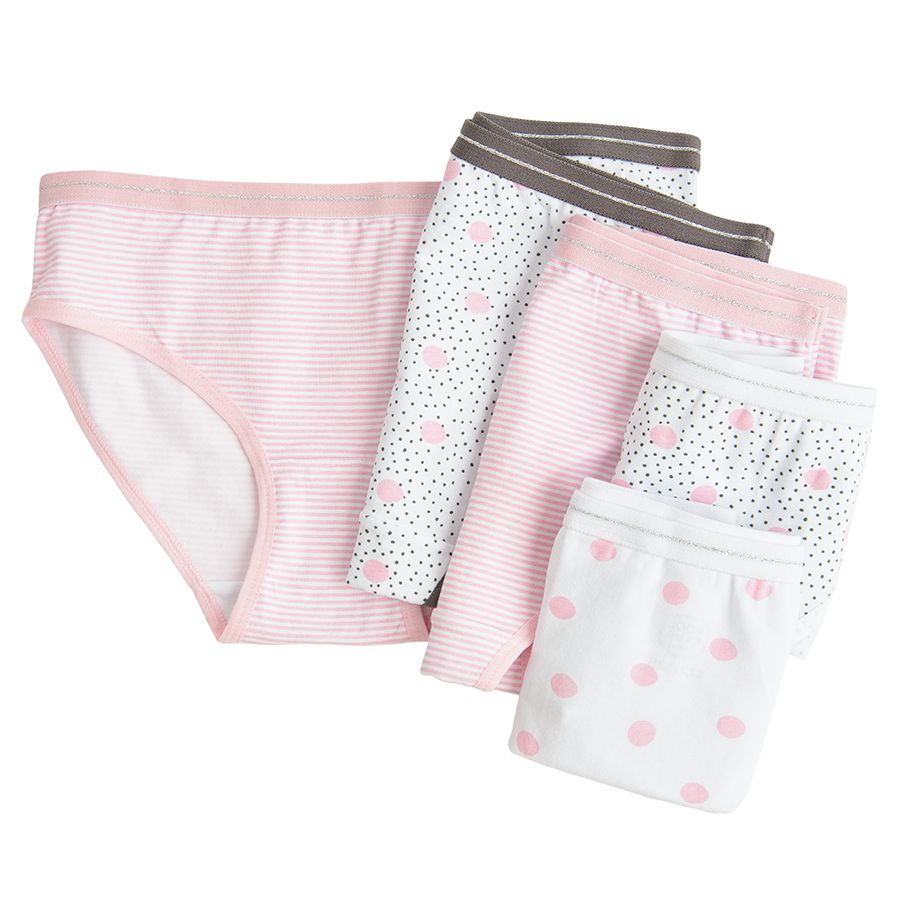 White and pink stripes briefs- 5 pack