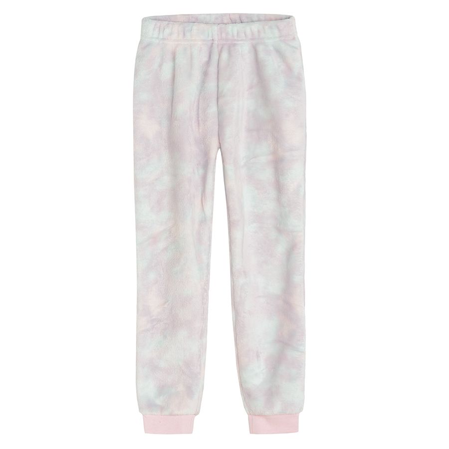 Πυτζάμες σετ φούτερ και παντελόνι φόρμα ροζ με στάμπα μονόκερο και λαστιχάκι μαλλιών