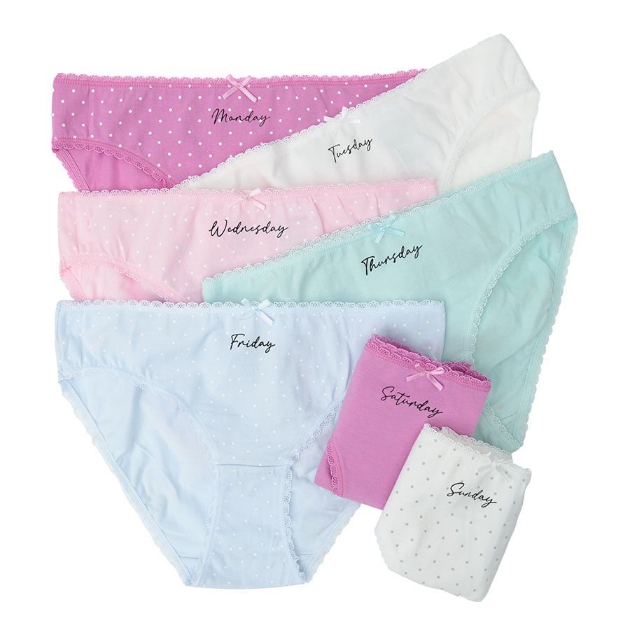 Paster color briefs with the days of the week printed- 7 pack