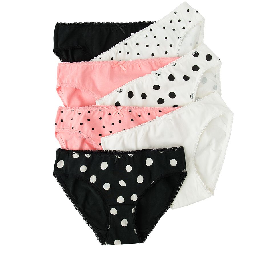 White, black and pink  polka dot underwear- 5 pack