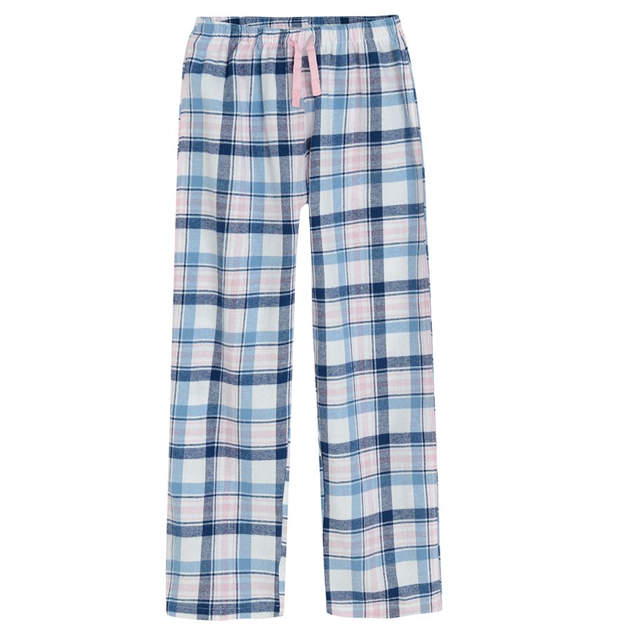 Pyjamas, pink long sleeve blouse and checked pants