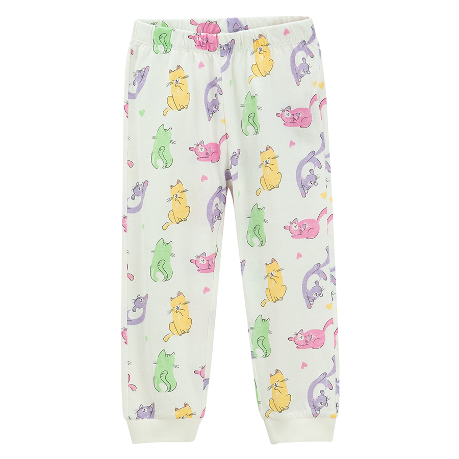 Ecru long sleeve and pants pyjamas with kittens print