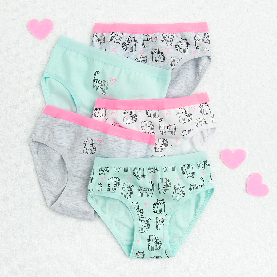 Pastel briefs with cats print- 5 pack