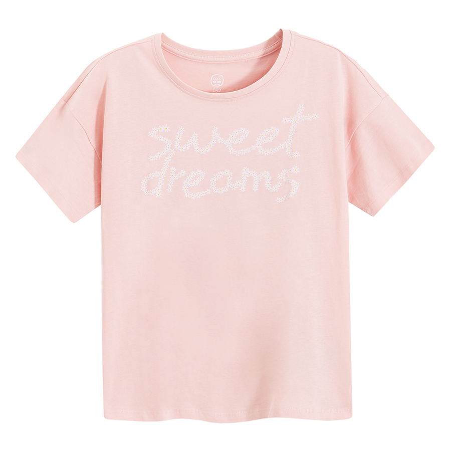 Πυτζάμες σετ μπλούζα κοντομάνικη και σορτς ροζ με στάμπα SWEET DREAMS