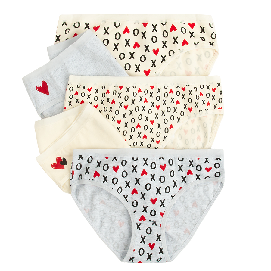 Beige and grey briefs with XOXO print