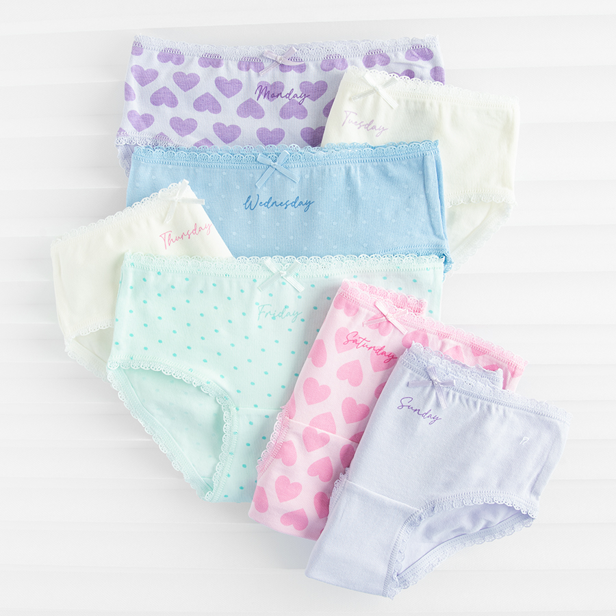Pastel color briefs with days of the week print- 7 pack