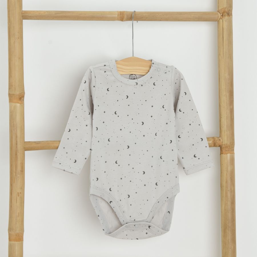 White and blue long sleeve bodysuits with moon prints- 3 pack