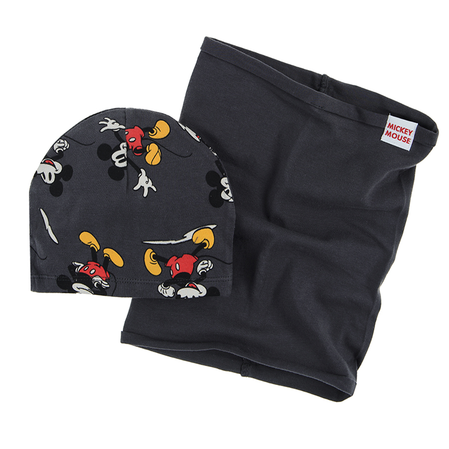 Σετ λαιμός και σκούφος γκρι με στάμπα Mickey Mouse