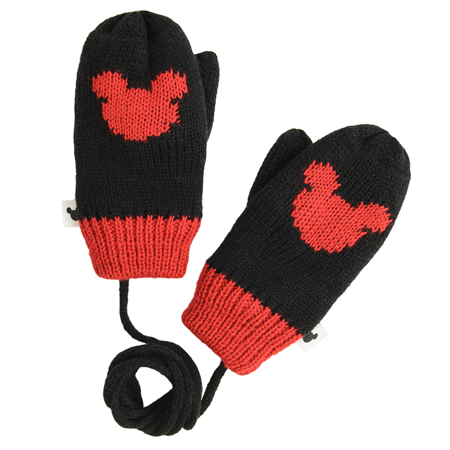 Γάντια χούφτες μαύρα και κόκκινα με στάμπα MICKEY MOUSE DISNEY